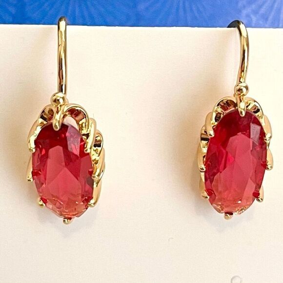 AYV 18k Gold & Red Zircon Gem Dangles - Picture 1 of 6